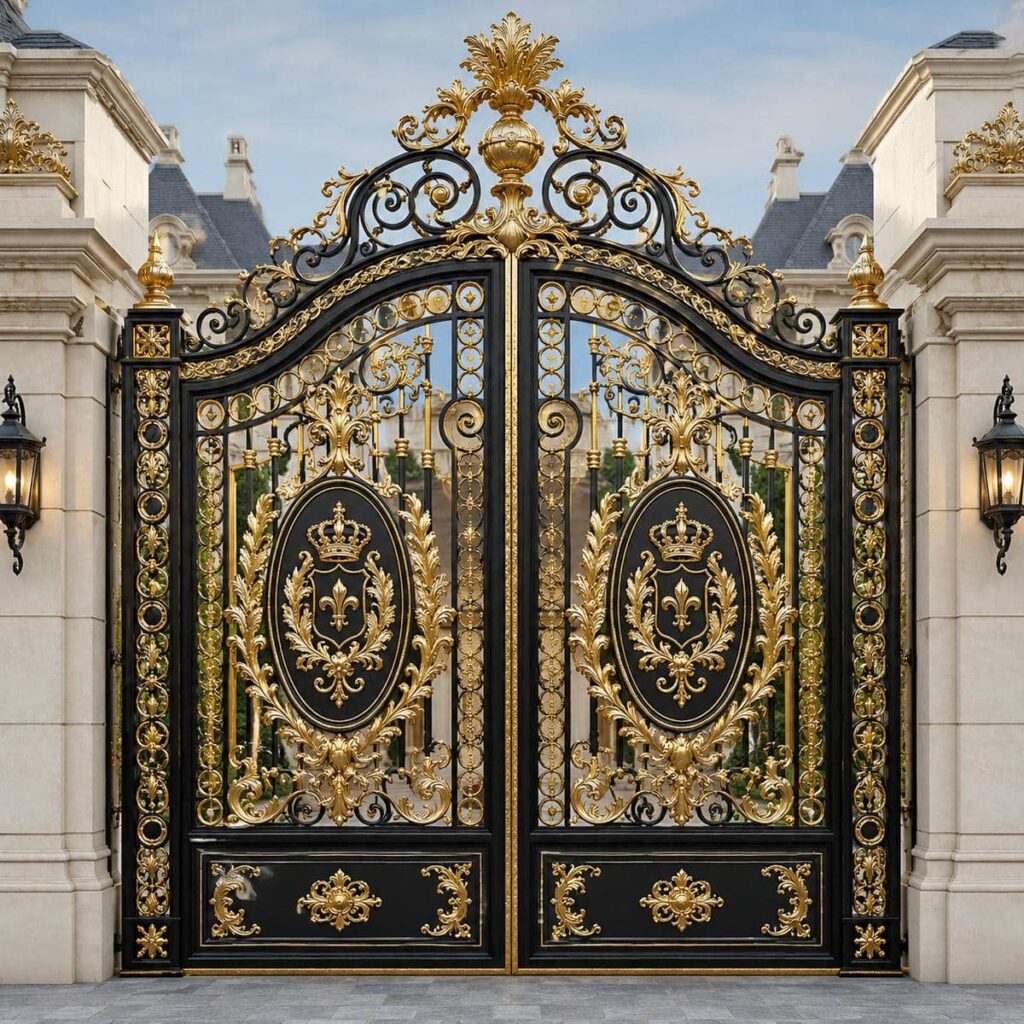 اجرای درب ویلایی مشکی طلایی با جزئیات ظریف در شیراز