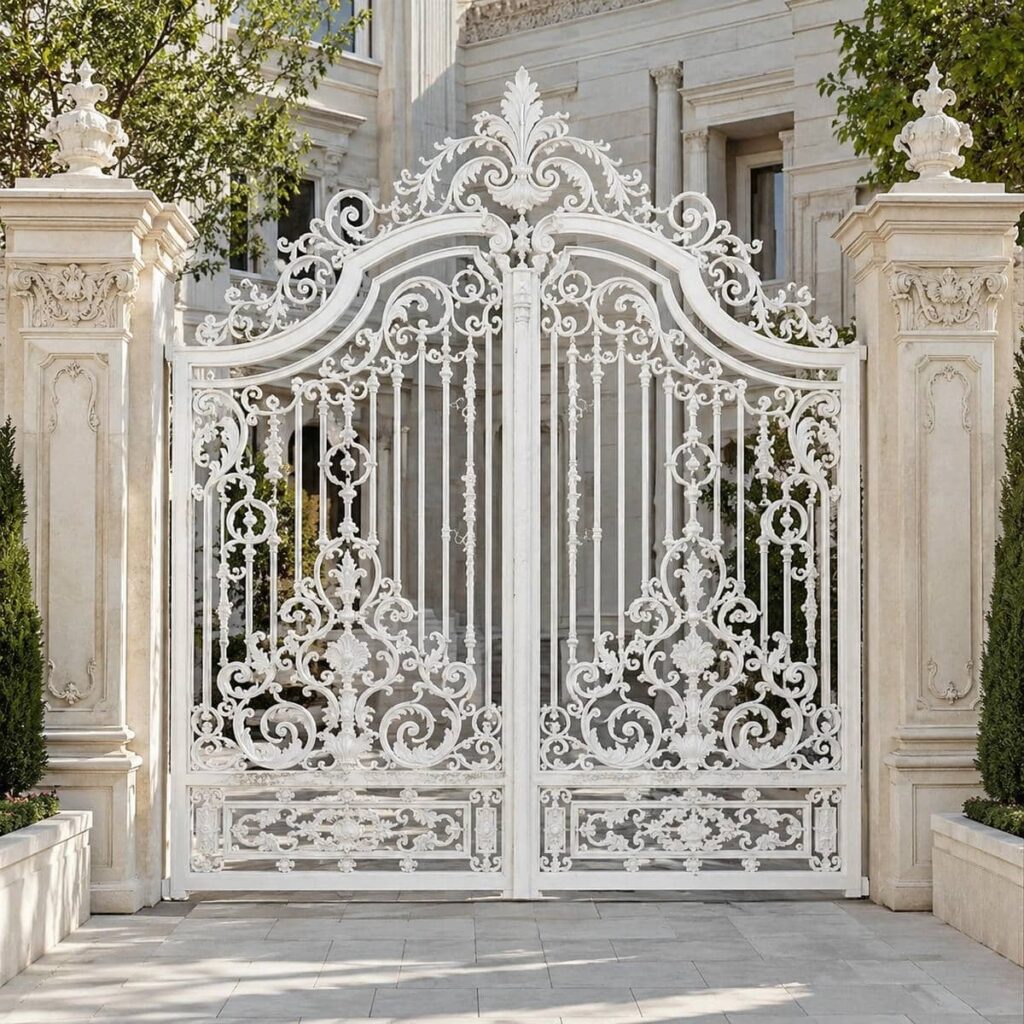 خرید درب ویلایی سفید طلایی نمای کلاسیک در شیراز