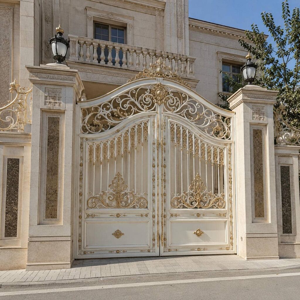 سفارش درب ویلایی سفید طلایی با ابعاد اختصاصی در شیراز