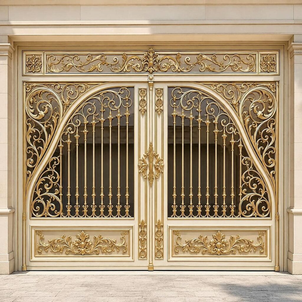 نصب درب آهنی حیاط طرح مدرن دو لنگه در شیراز