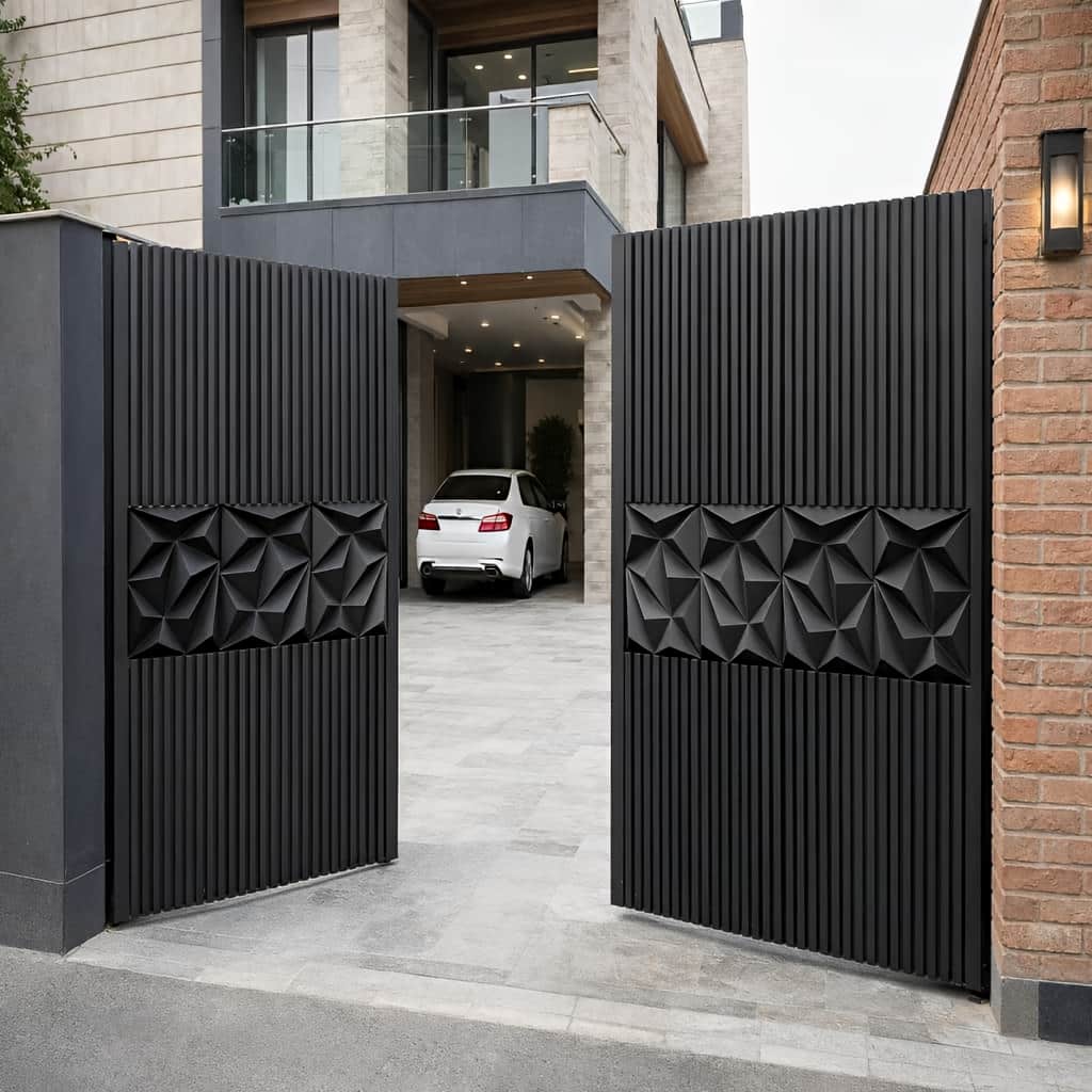 سفارش درب ویلایی فرفورژه تاج دار نمای رومی در شیراز
