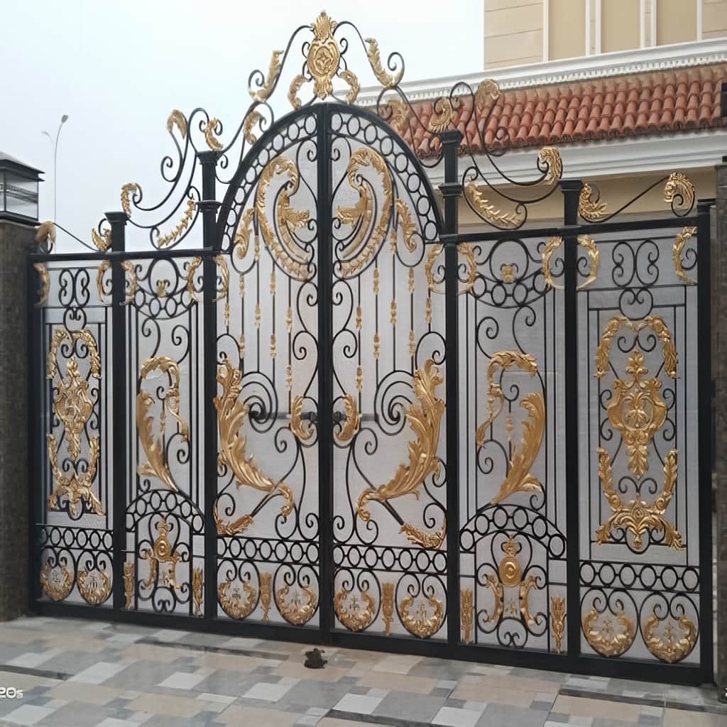 سفارش درب فرفورژه ویلایی با تاج تزئینی در شیراز
