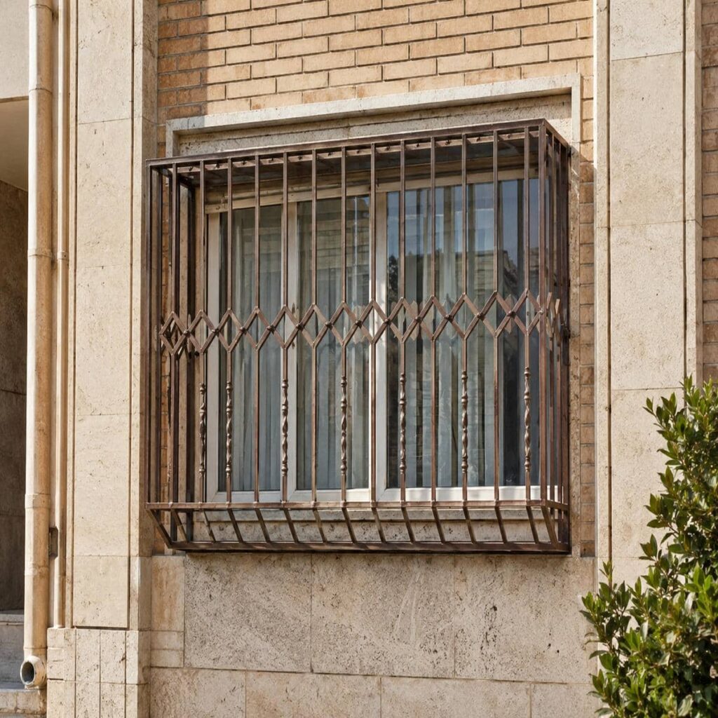 حفاظ پنجره ثابت پیچ و رولپلاک با طرح شبکه‌ای در شیراز